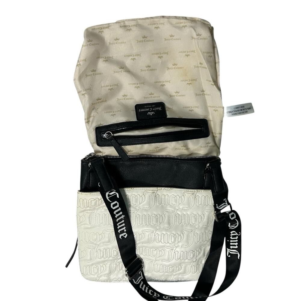 Juicy Couture Black White Crossbody Purse Bag Deboss Logo Adjustable Strap - Picture 6 of 10